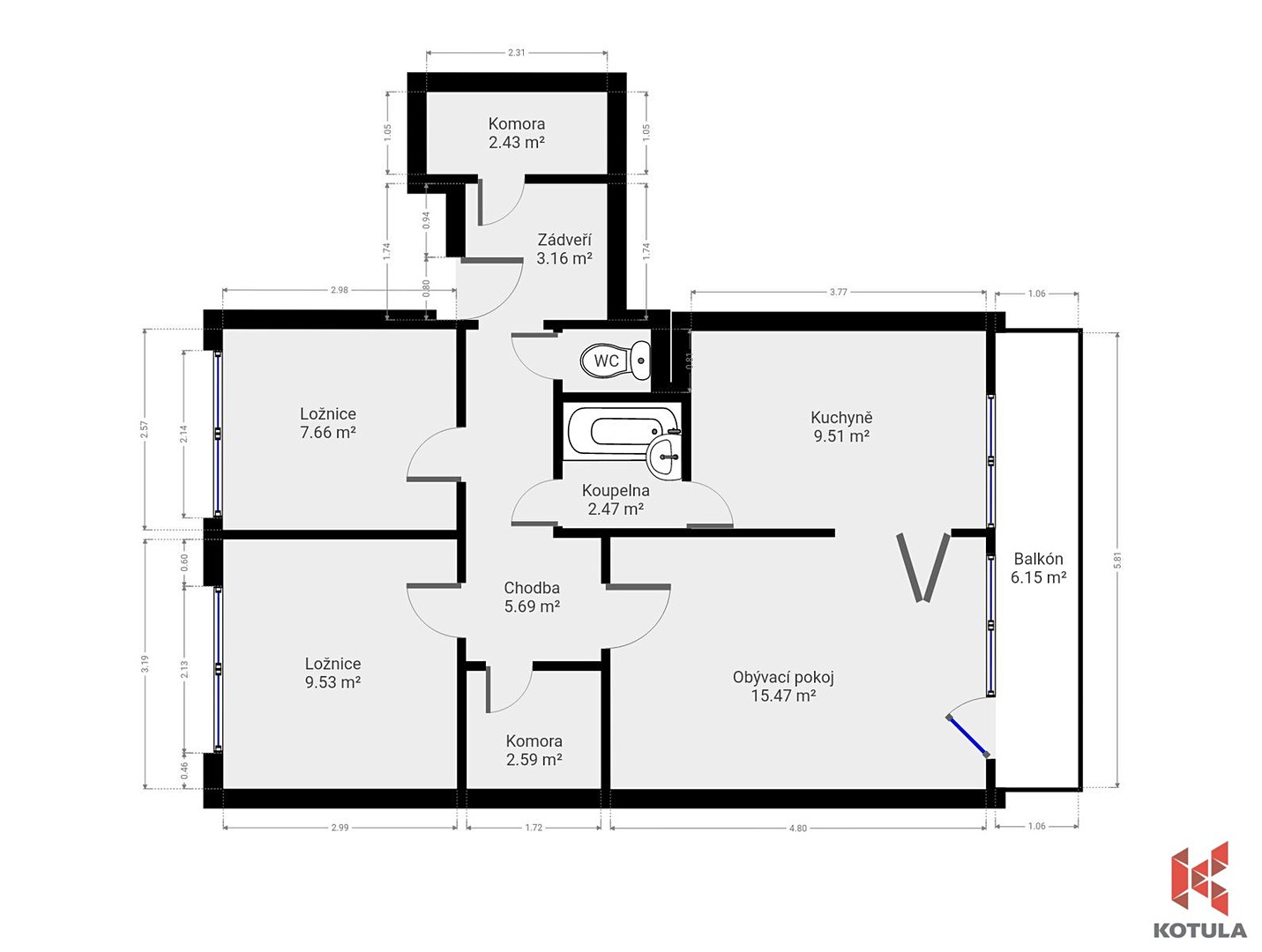 Prodej bytu 3+1 63 m², Americká, Kladno - Kročehlavy