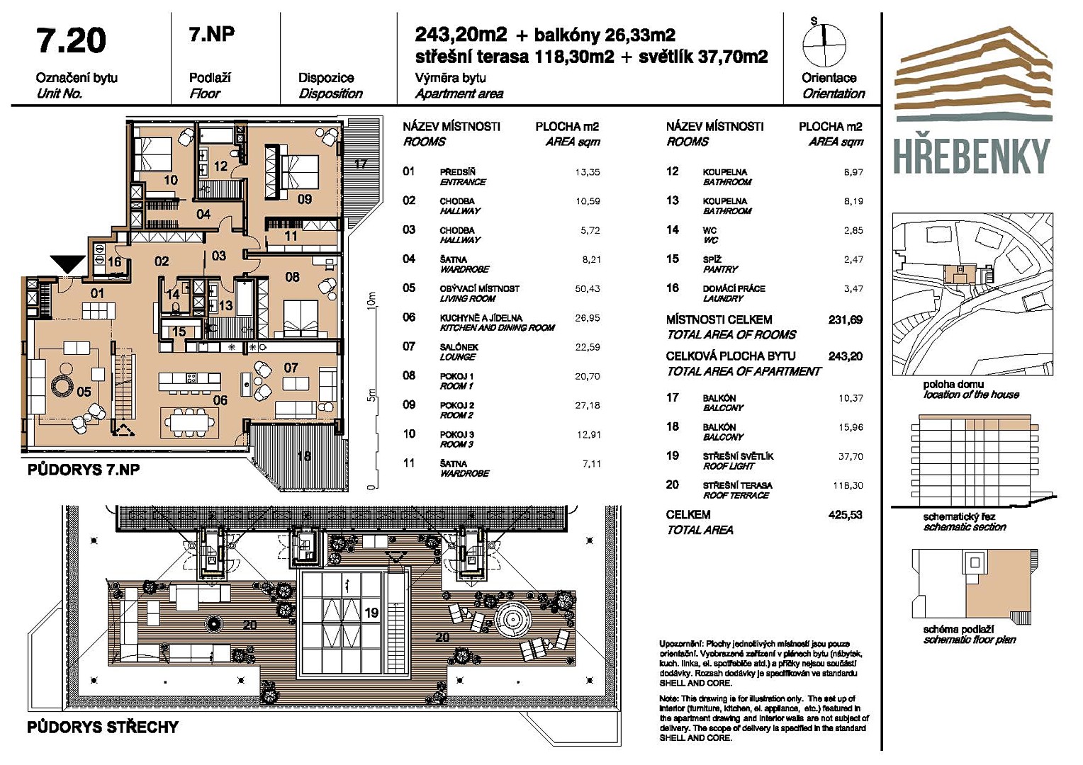 Prodej bytu 4+kk 232 m², Na Hřebenkách, Praha 5 - Smíchov