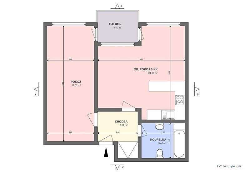 Pronájem bytu 2+kk 55 m², Rybova, Hradec Králové - Nový Hradec Králové