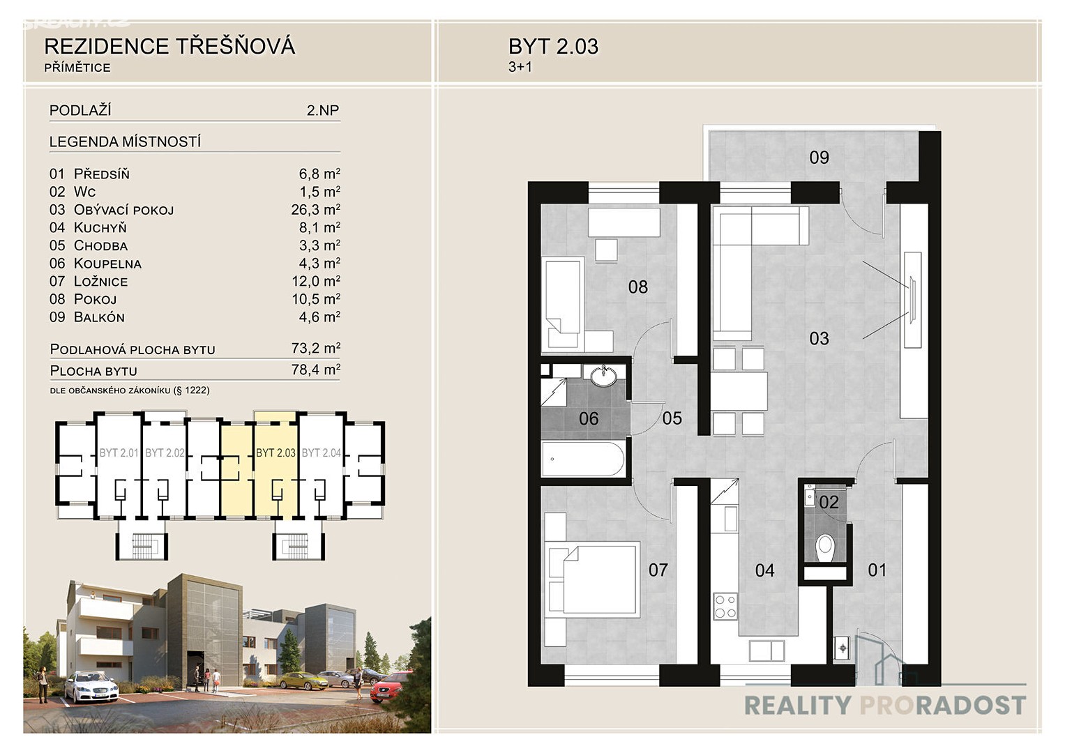 Prodej bytu 3+1 73 m², Dlouhá, Znojmo - Přímětice