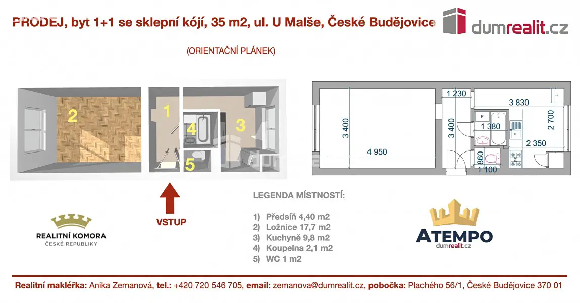 Prodej bytu 1+1 36 m², U Malše, České Budějovice - České Budějovice 7