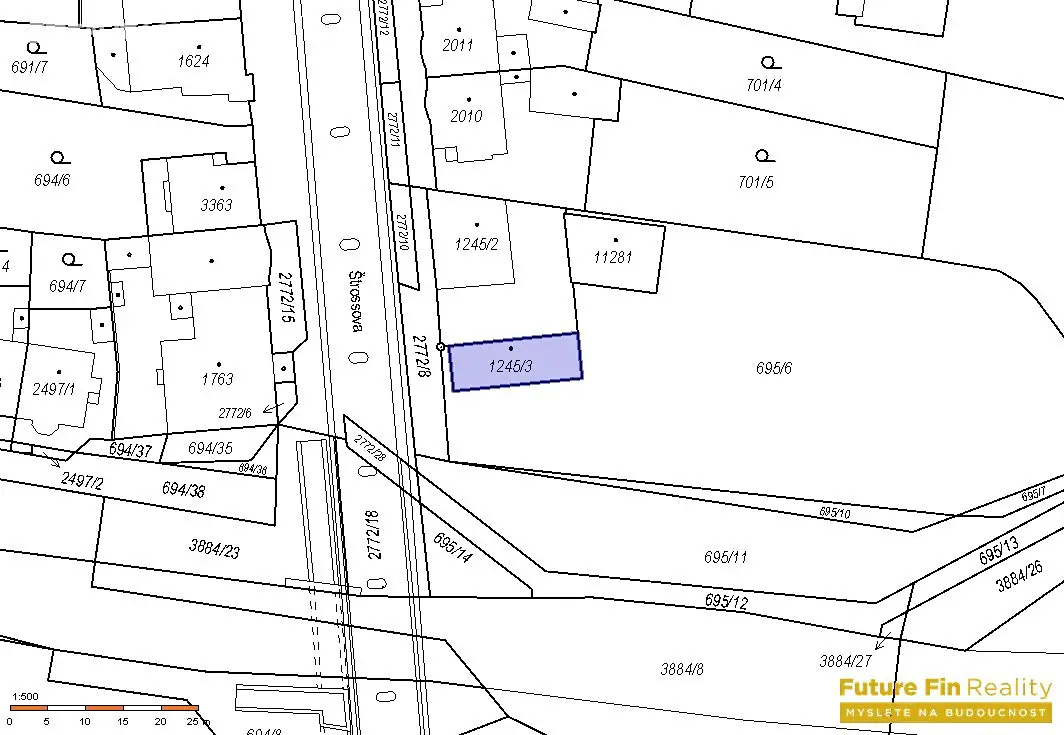 Prodej  komerčního pozemku 2 521 m², Štrossova, Pardubice - Bílé Předměstí