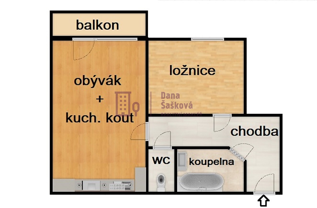 Prodej bytu 2+kk 43 m², Kosmonautů, Jindřichův Hradec - Jindřichův Hradec V