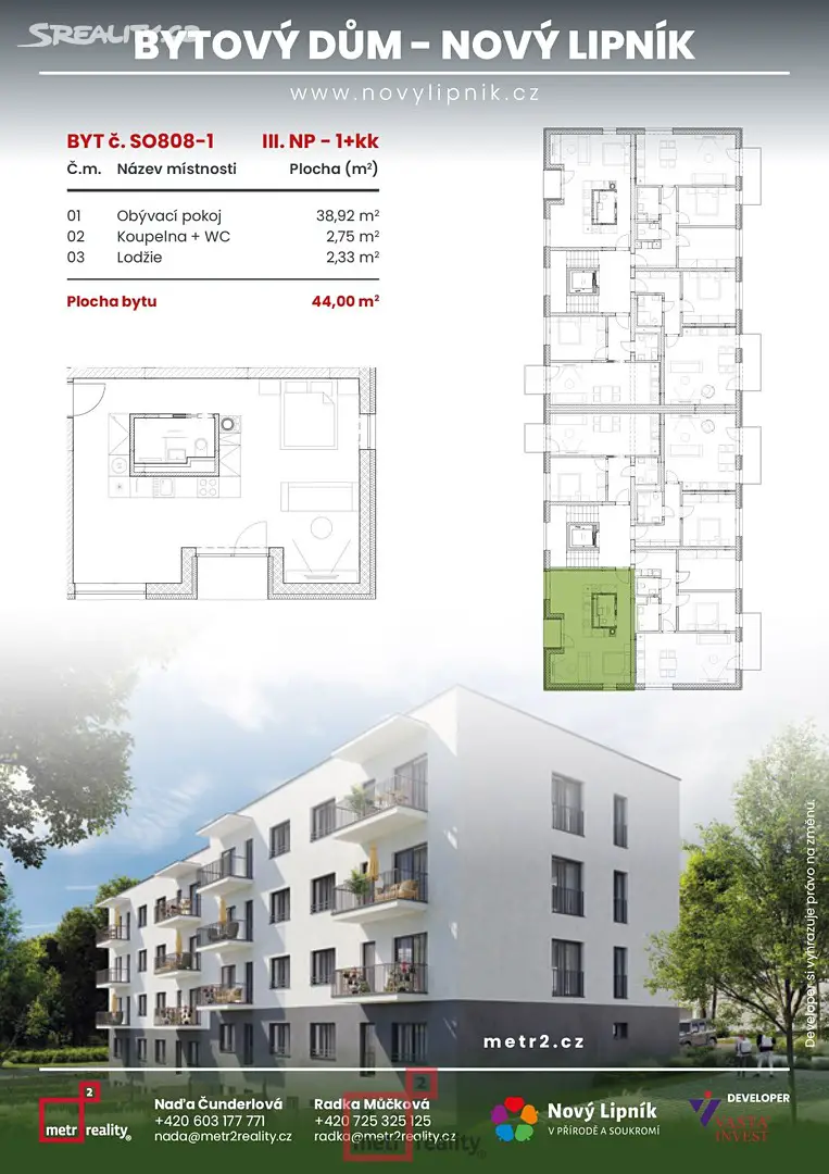 Prodej bytu 1+kk 44 m², Na Výsluní, Lipník nad Bečvou