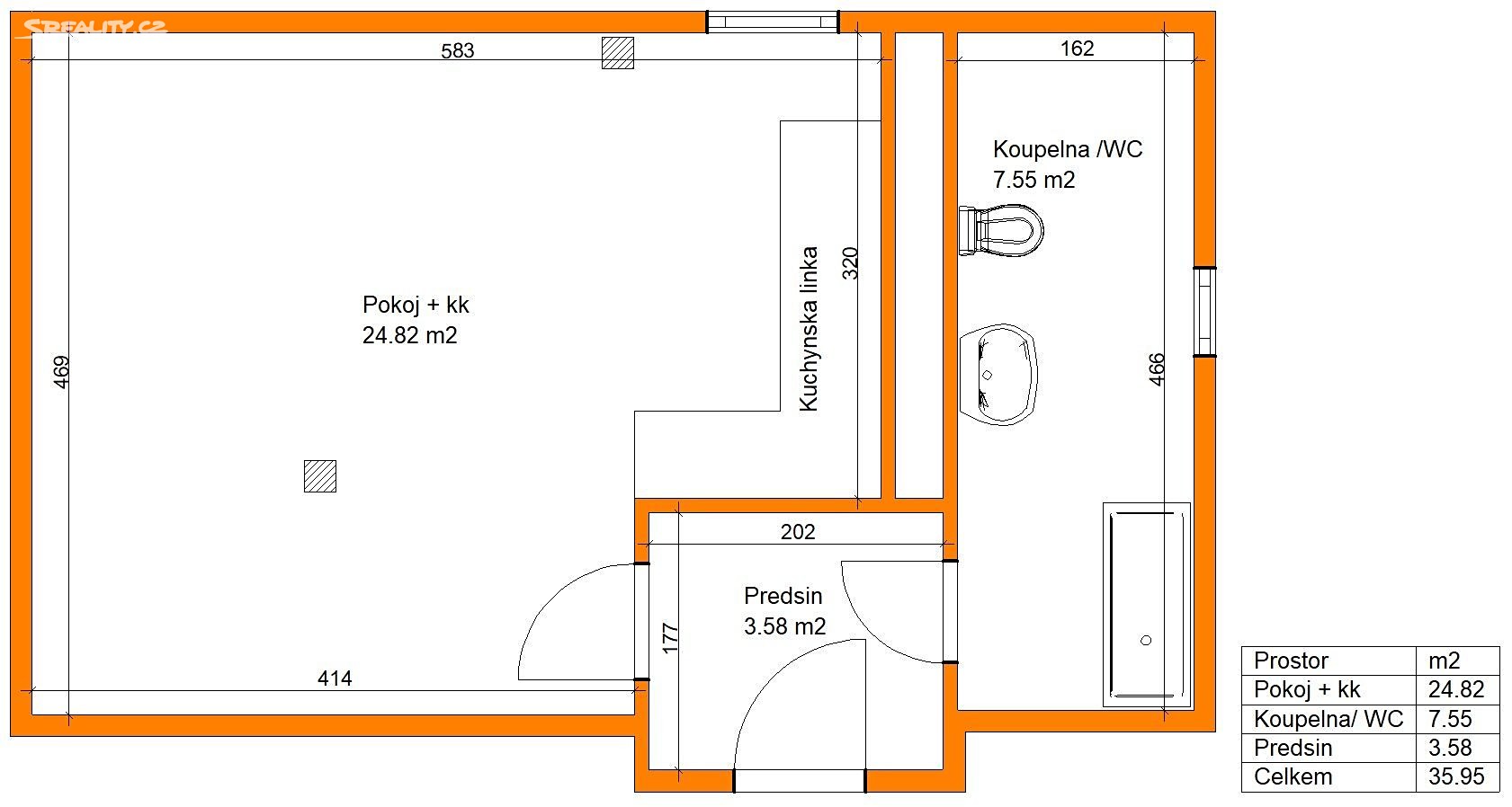 Pronájem bytu 1+kk 35 m², Pardubice - Doubravice, okres Pardubice