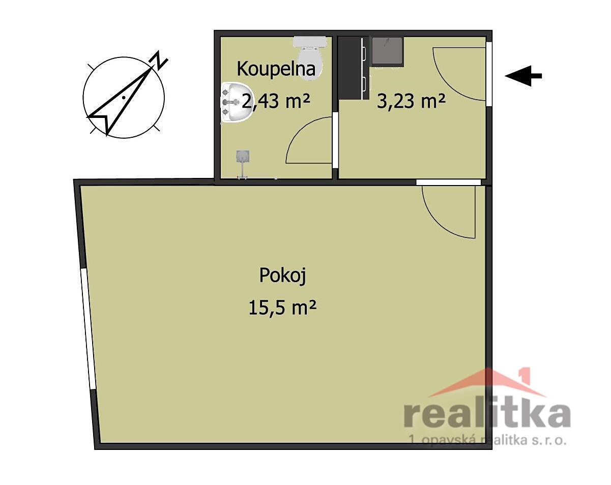 Pronájem bytu 1+kk 21 m², Masařská, Opava - Město