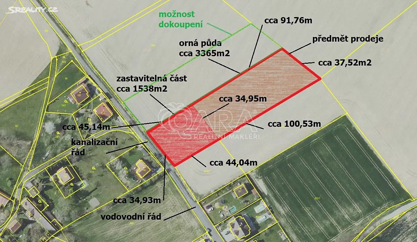 Prodej  stavebního pozemku 4 903 m², Křížkový Újezdec, okres Praha-východ