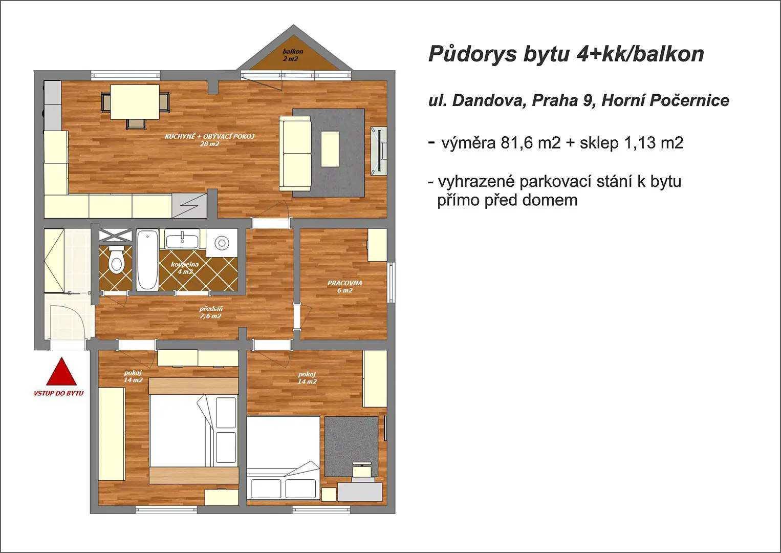Prodej bytu 4+kk 82 m², Dandova, Praha 9 - Horní Počernice