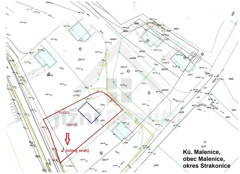 Prodej  stavebního pozemku 1 078 m², Malenice, okres Strakonice
