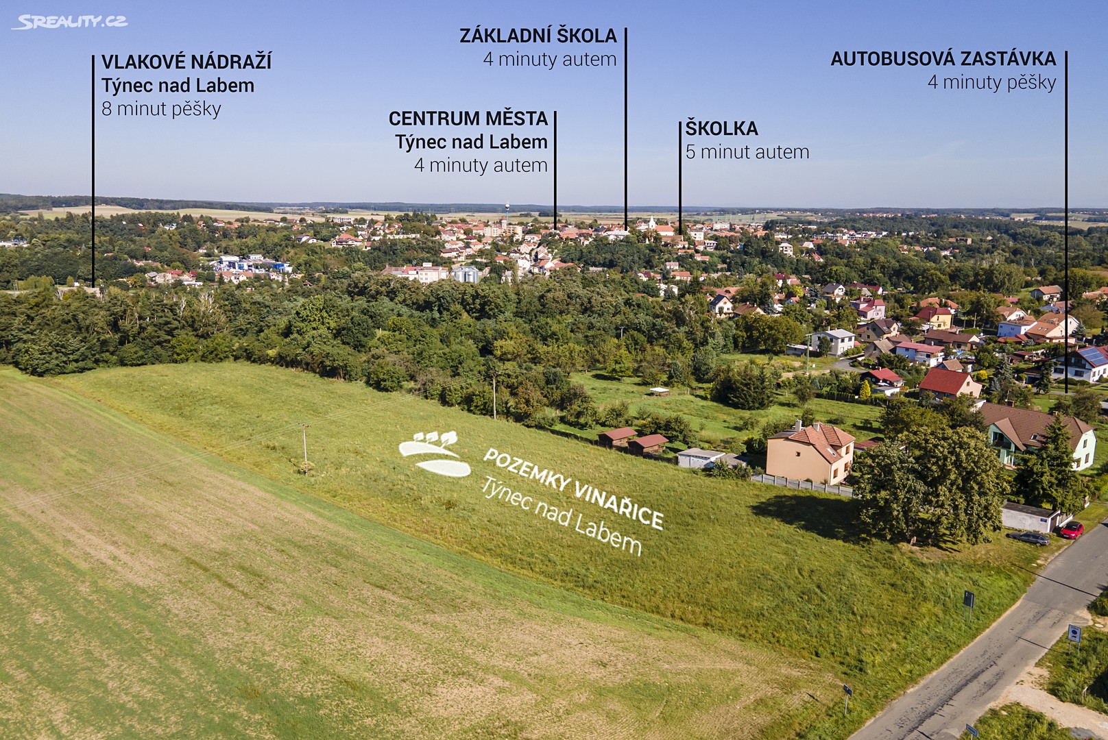 Prodej  stavebního pozemku 884 m², Týnec nad Labem - Vinařice, okres Kolín