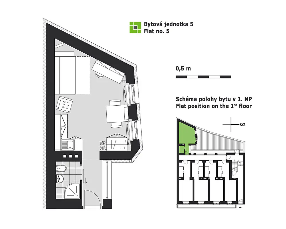 Pronájem bytu 1+kk 24 m², Křížová, Brno - Staré Brno