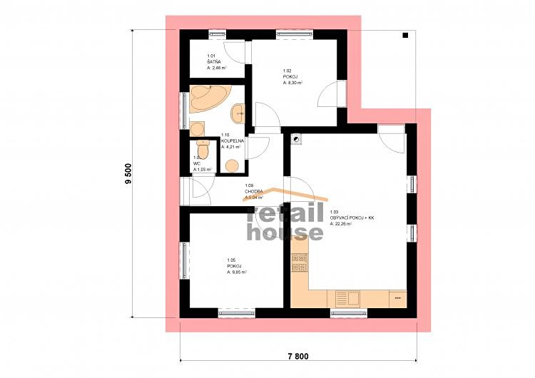 Prodej  projektu na klíč 53 m², pozemek 1 m², Dobšice, okres Nymburk