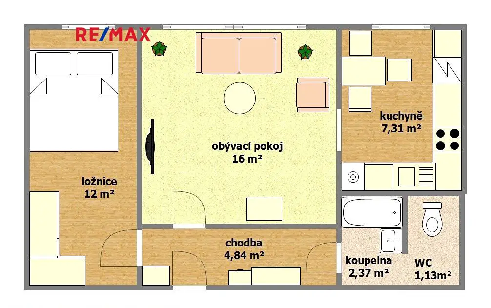 Pronájem bytu 2+1 45 m², Slunečná, Hodonín