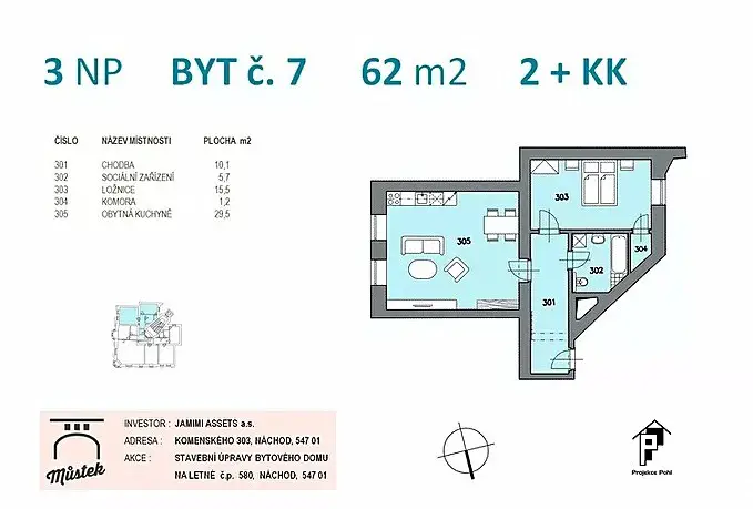 Pronájem bytu 2+kk 64 m², Komenského, Náchod