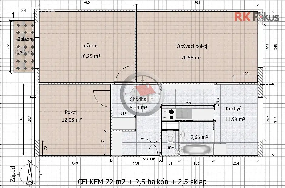 Prodej bytu 3+1 77 m², Okružní, Třebíč - Borovina