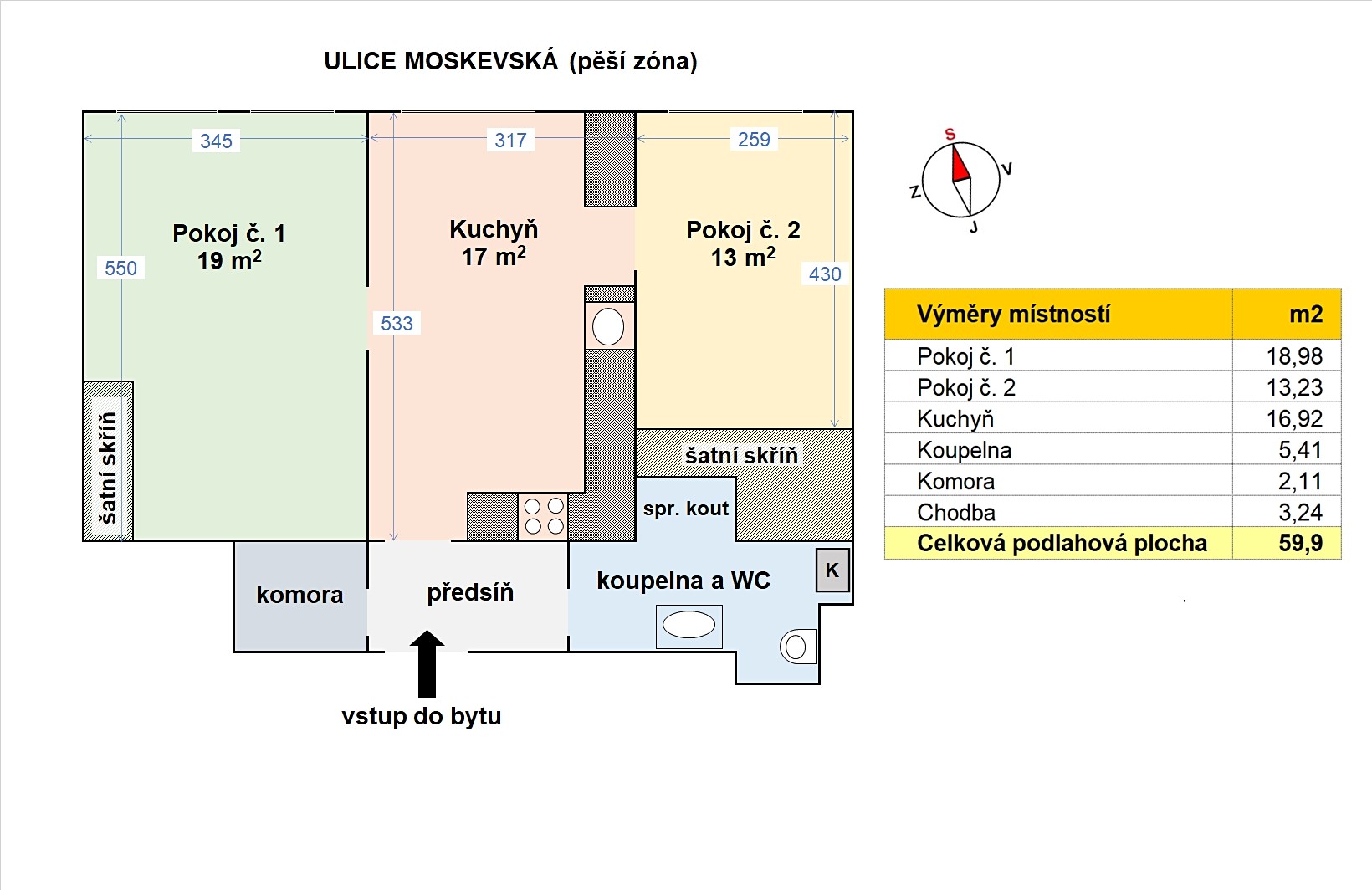 Pronájem bytu 2+1 60 m², Moskevská, Praha 10 - Vršovice