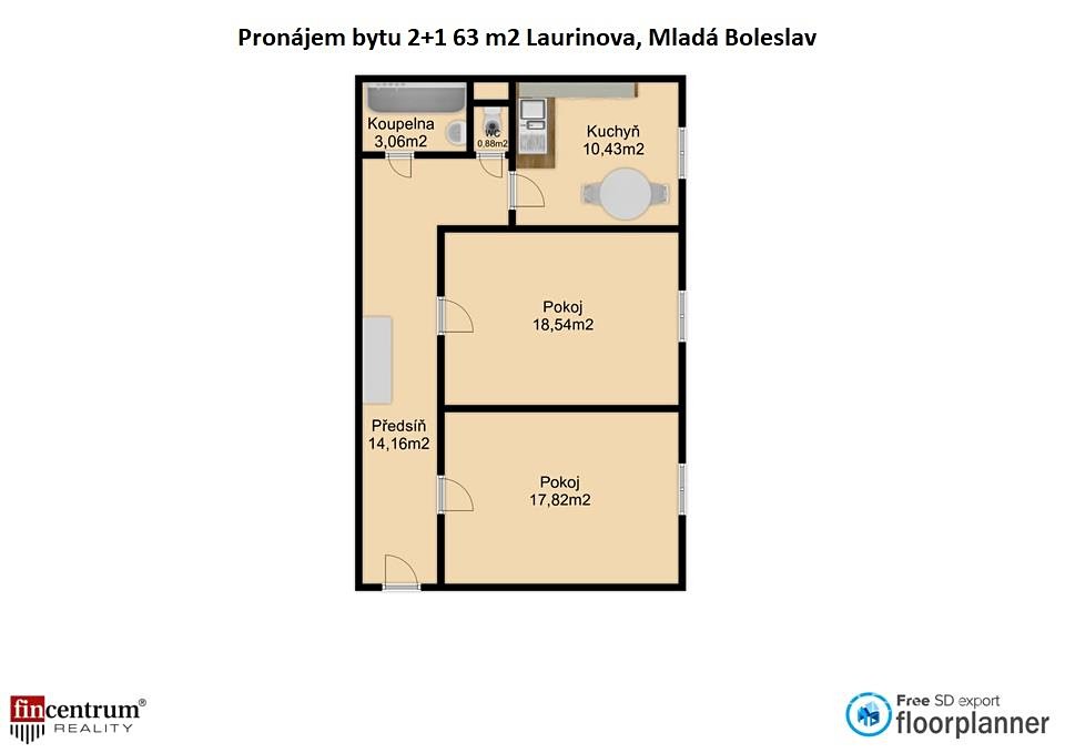 Pronájem bytu 2+1 63 m², Laurinova, Mladá Boleslav - Mladá Boleslav III