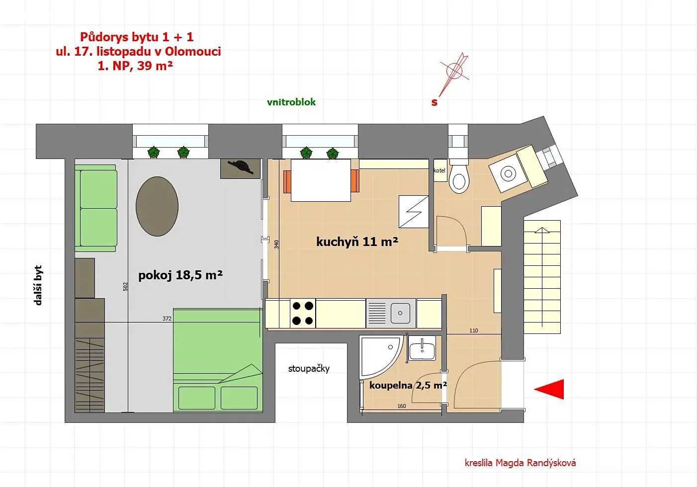 Pronájem bytu 1+1 41 m², 17. listopadu, Olomouc