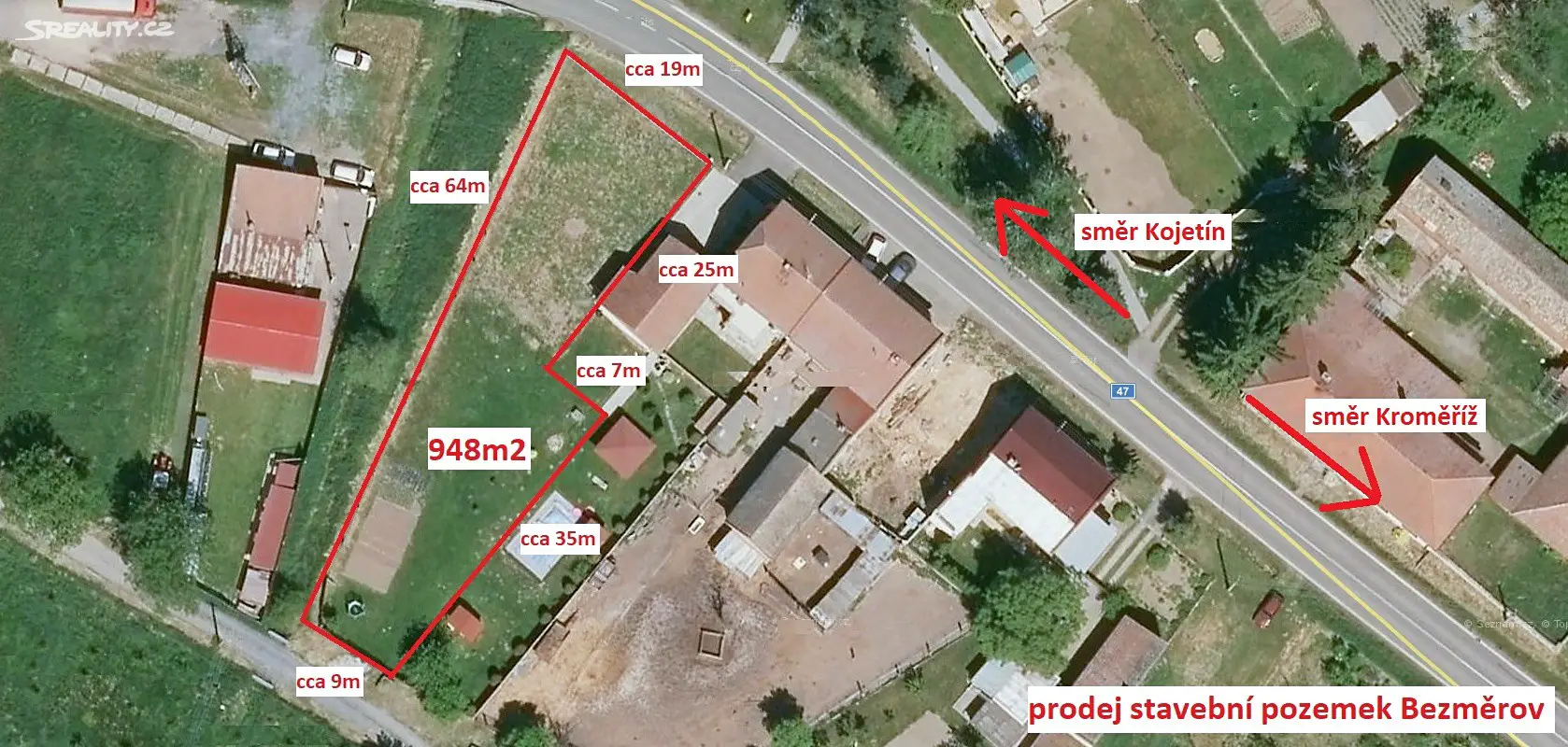 Prodej  stavebního pozemku 948 m², Bezměrov, okres Kroměříž