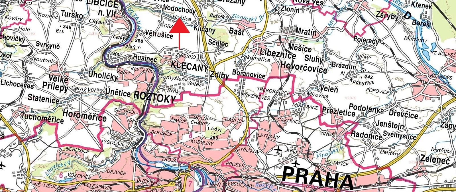 Prodej  pole 5 028 m², Vodochody - Hoštice, okres Praha-východ