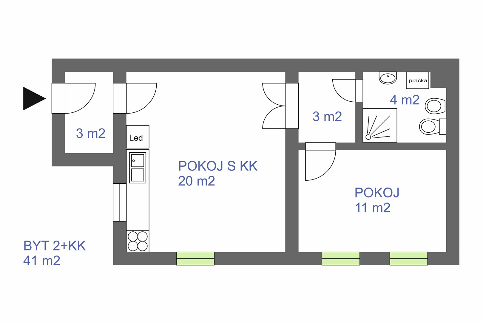 Pronájem bytu 2+kk 41 m², Vrkoslavická, Jablonec nad Nisou - Vrkoslavice