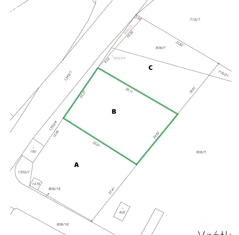 Prodej  stavebního pozemku 808 m², Vrátkov, okres Kolín