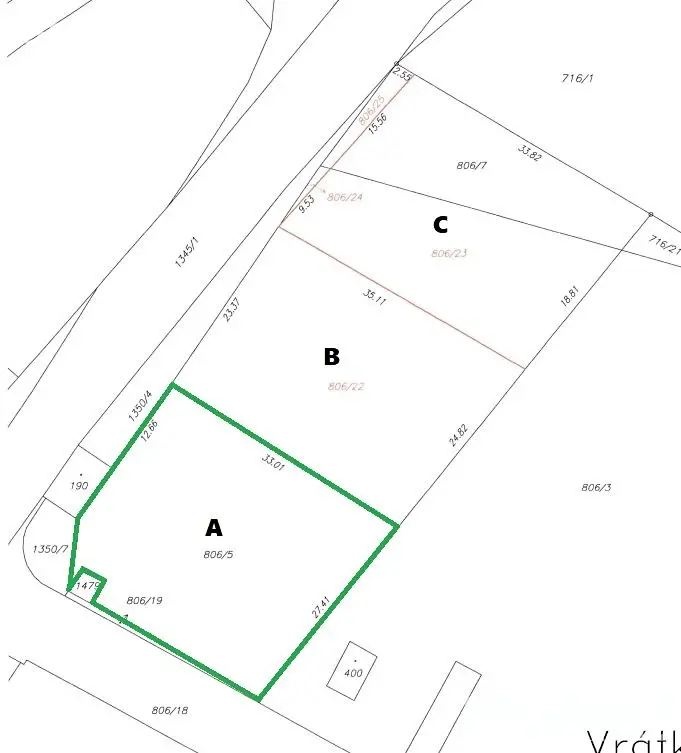 Prodej  stavebního pozemku 849 m², Vrátkov, okres Kolín