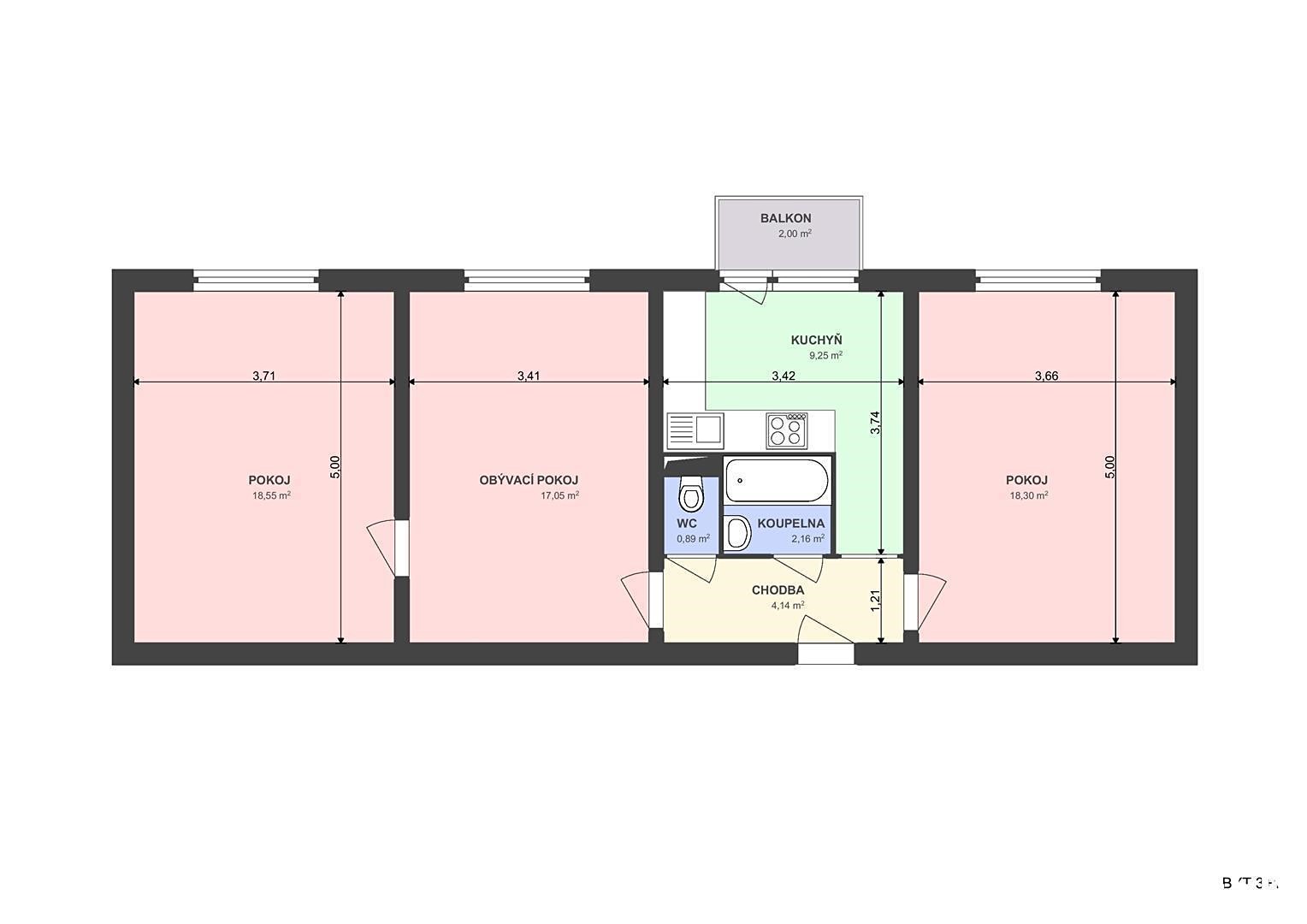 Prodej bytu 3+1 69 m², třída SNP, Hradec Králové - Slezské Předměstí