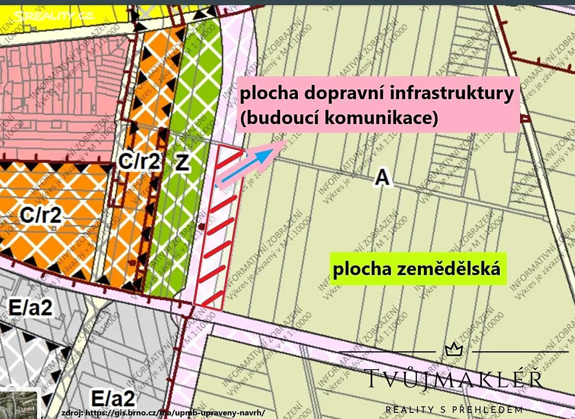 Prodej  pole 5 715 m², Brno - Tuřany, okres Brno-město