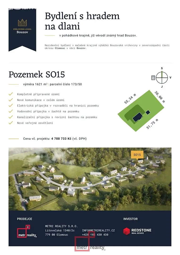 Prodej  stavebního pozemku 1 621 m², Bouzov, okres Olomouc