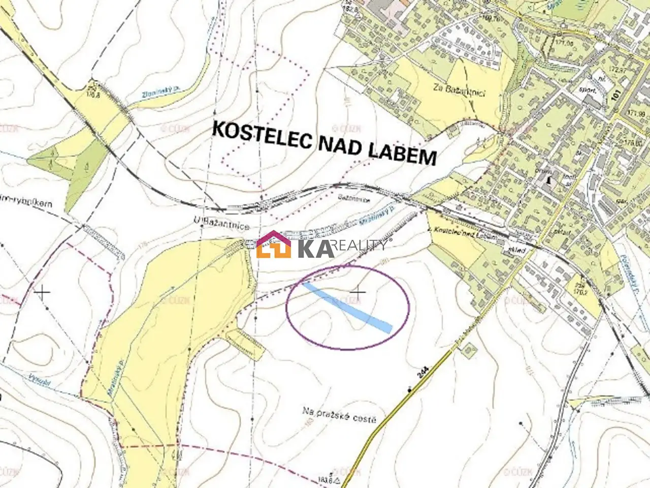 Prodej  pole 6 859 m², Kostelec nad Labem, okres Mělník
