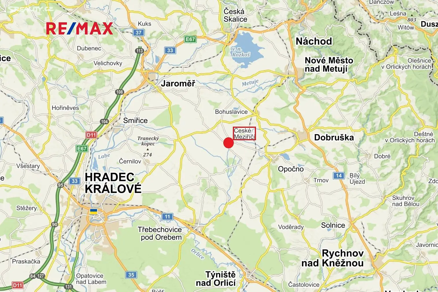 Prodej  stavebního pozemku 6 076 m², České Meziříčí, okres Rychnov nad Kněžnou