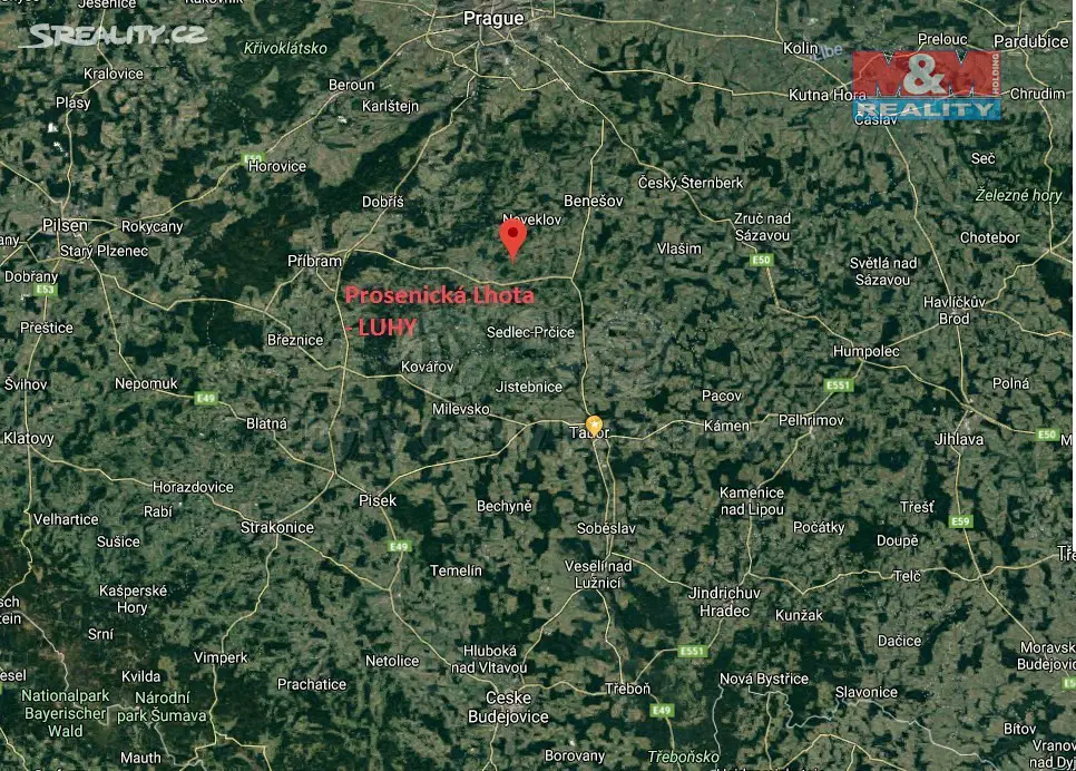 Prodej  stavebního pozemku 3 394 m², Prosenická Lhota - Luhy, okres Příbram