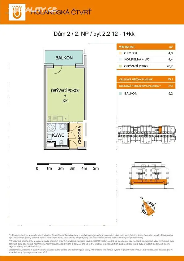 Prodej bytu 1+kk 31 m², Olomouc - Neředín, okres Olomouc
