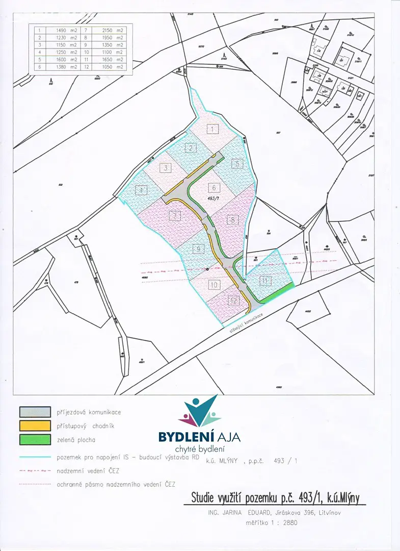 Prodej  stavebního pozemku 1 100 m², Hrob - Mlýny, okres Teplice