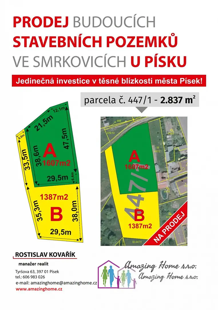 Prodej  stavebního pozemku 2 837 m², Salátová, Písek - Smrkovice