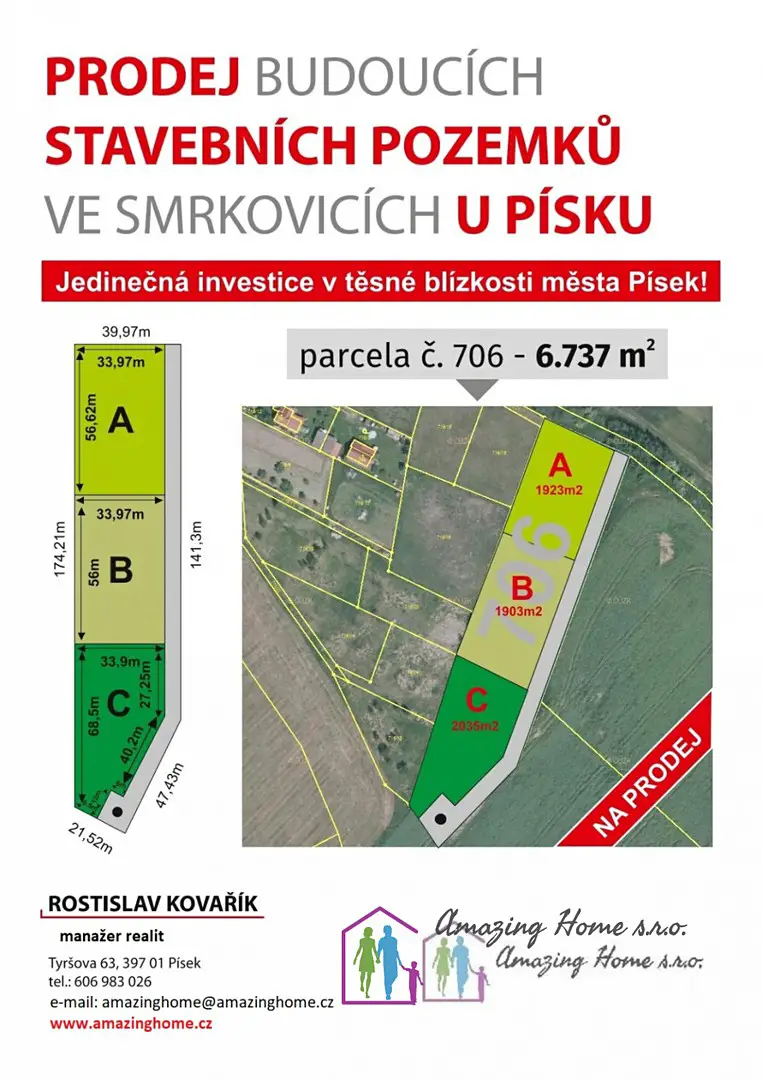 Prodej  stavebního pozemku 6 737 m², Salátová, Písek - Smrkovice