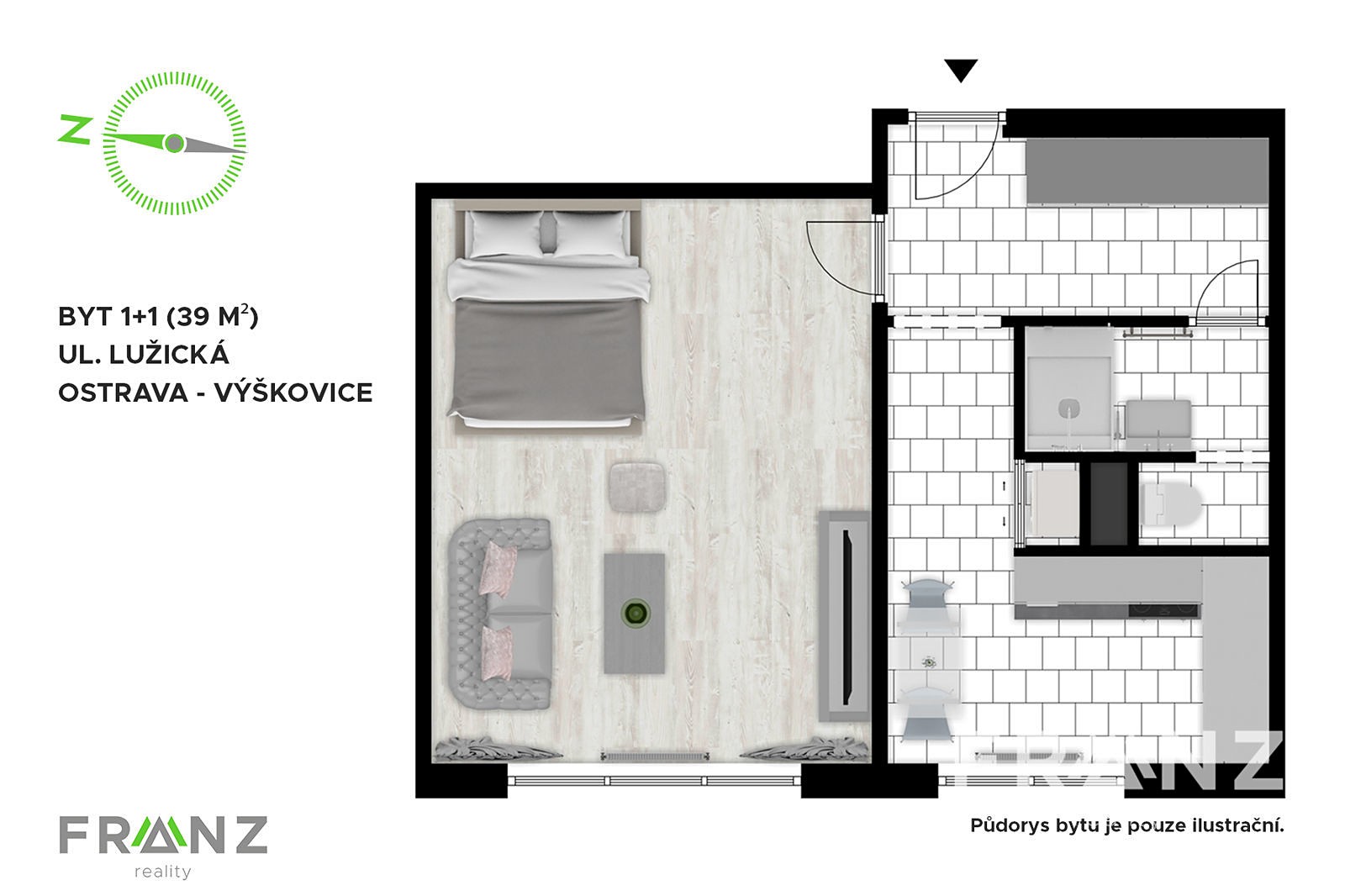 Pronájem bytu 1+1 39 m², Lužická, Ostrava - Výškovice