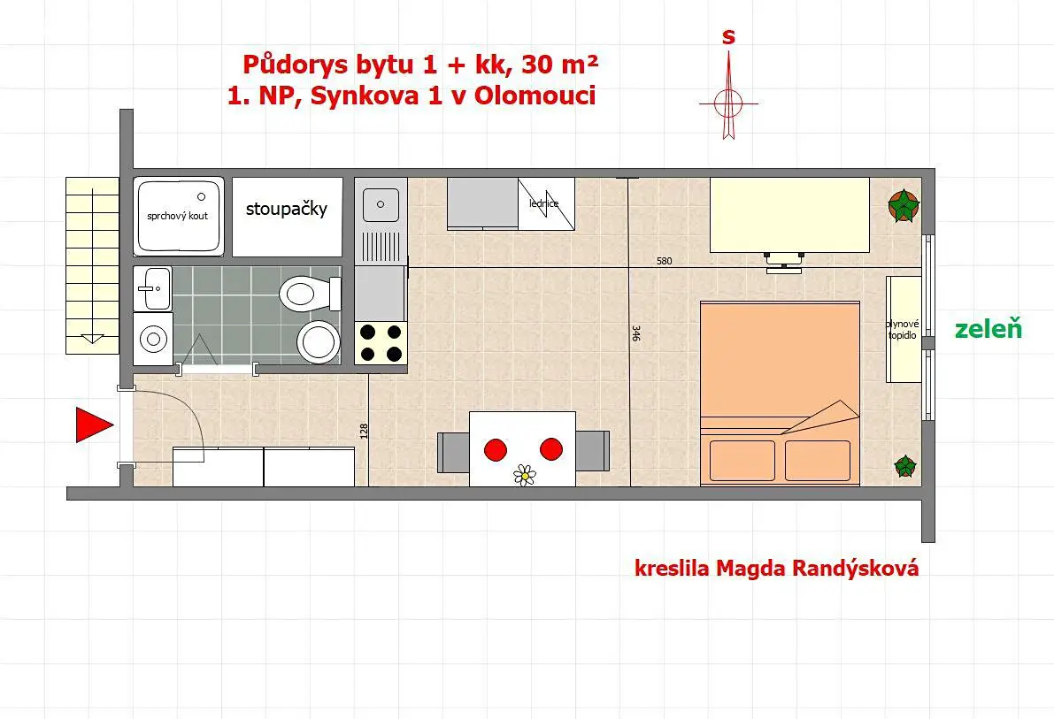 Pronájem bytu 1+kk 34 m², Synkova, Olomouc - Lazce