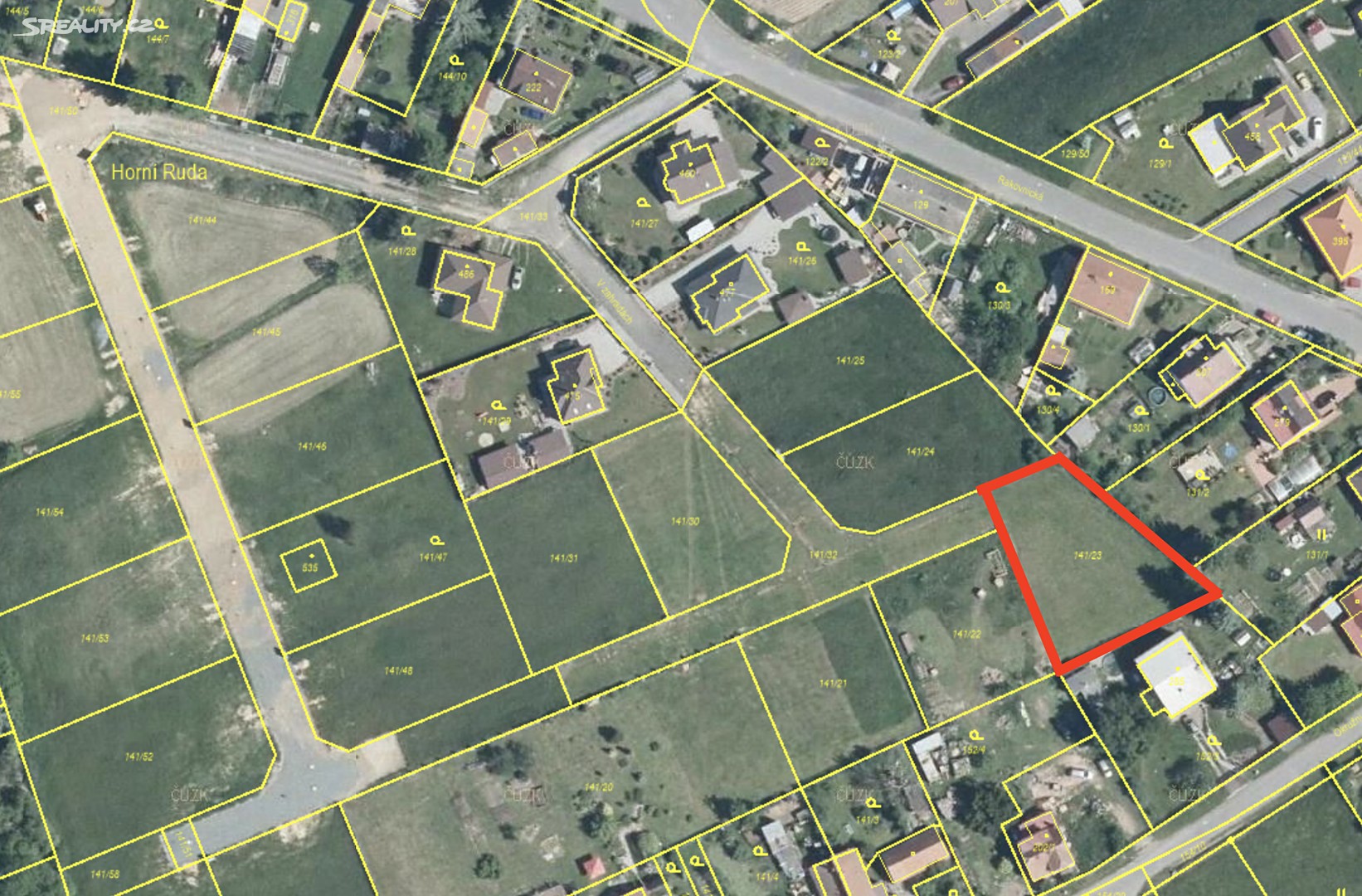 Prodej  stavebního pozemku 1 045 m², V zahradách, Ruda