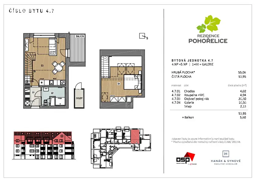 Pronájem bytu 1+kk 54 m² (Mezonet), U Kasáren, Pohořelice