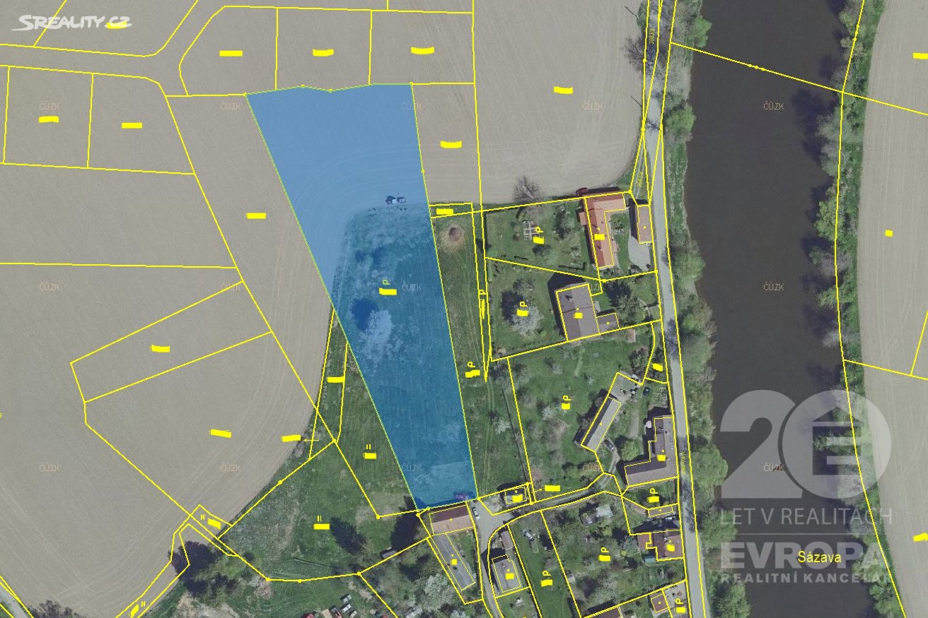 Prodej  stavebního pozemku 6 701 m², Poříčí nad Sázavou, okres Benešov