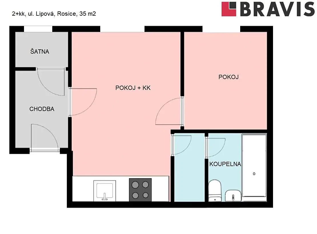 Pronájem bytu 2+kk 35 m², Lipová, Rosice