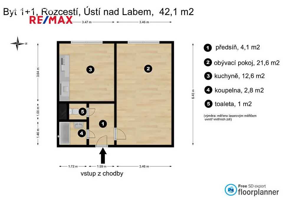 Prodej bytu 1+1 42 m², Rozcestí, Ústí nad Labem - Krásné Březno