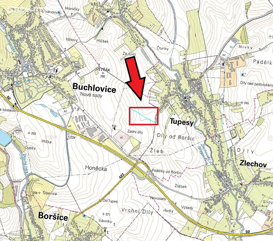 Prodej  pole 454 m², Buchlovice, okres Uherské Hradiště