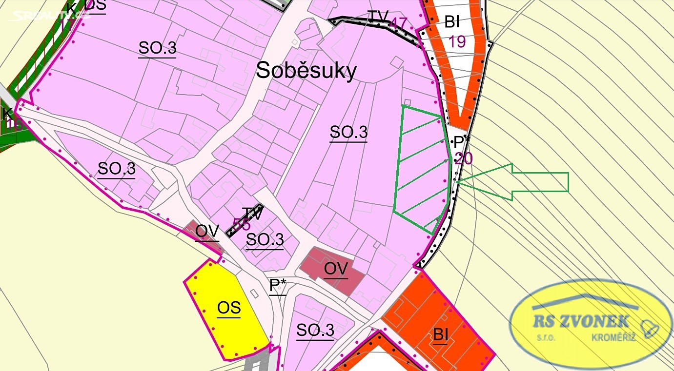 Prodej  stavebního pozemku 2 000 m², Soběsuky, okres Kroměříž