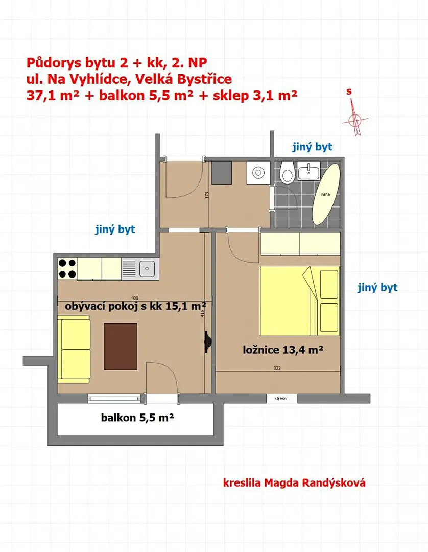 Pronájem bytu 2+kk 46 m², Na Vyhlídce, Velká Bystřice