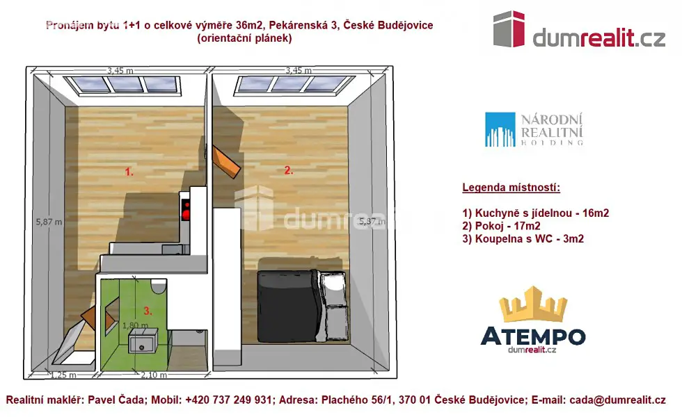 Pronájem bytu 1+1 36 m², Pekárenská, České Budějovice - České Budějovice 3