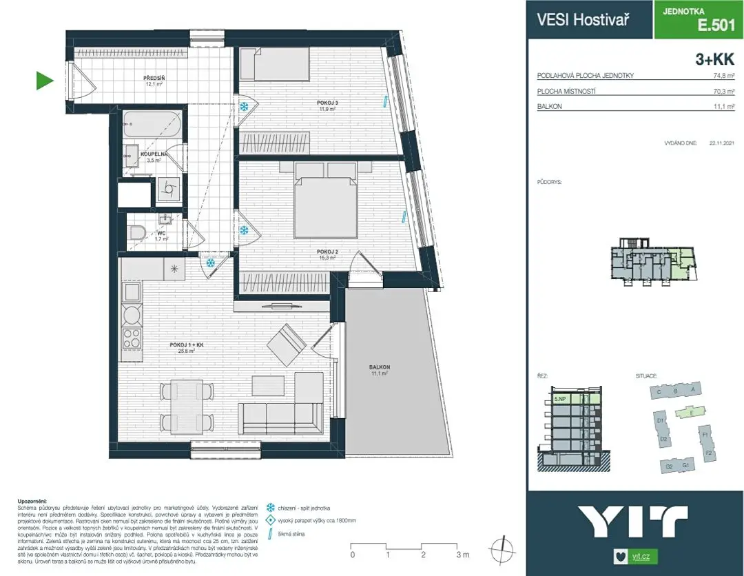 Prodej bytu 3+kk 70 m², Praha 10 - Praha 15