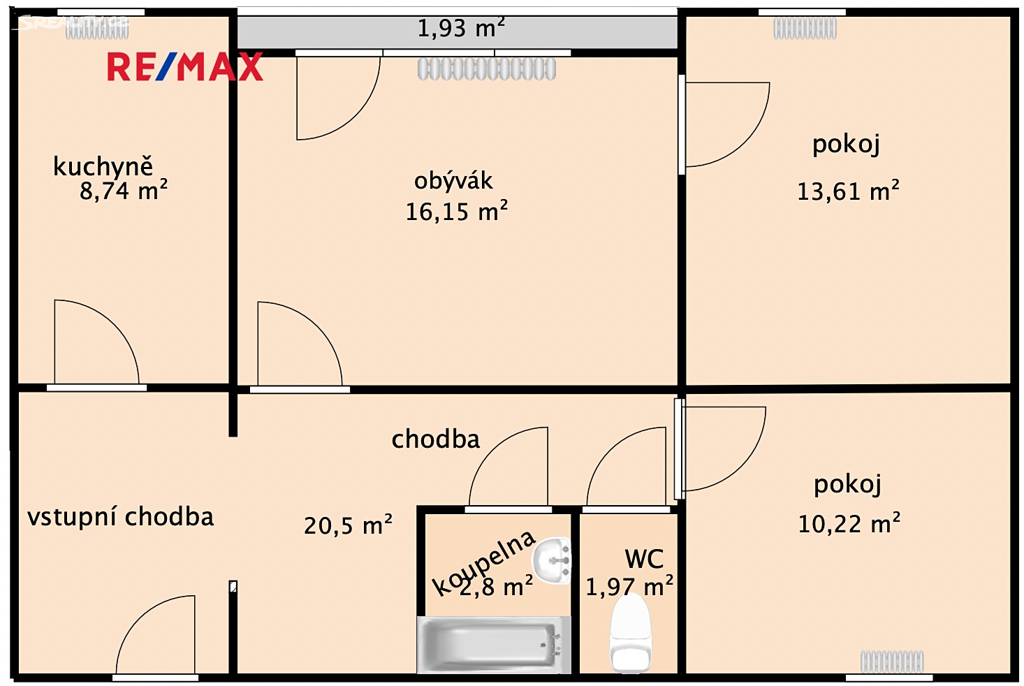Prodej bytu 3+1 68 m², Unčínská, Teplice - Trnovany